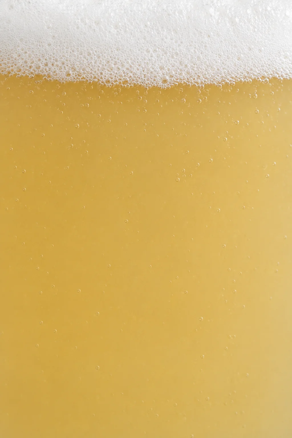 麦わら色のビールと白い泡のクローズアップ